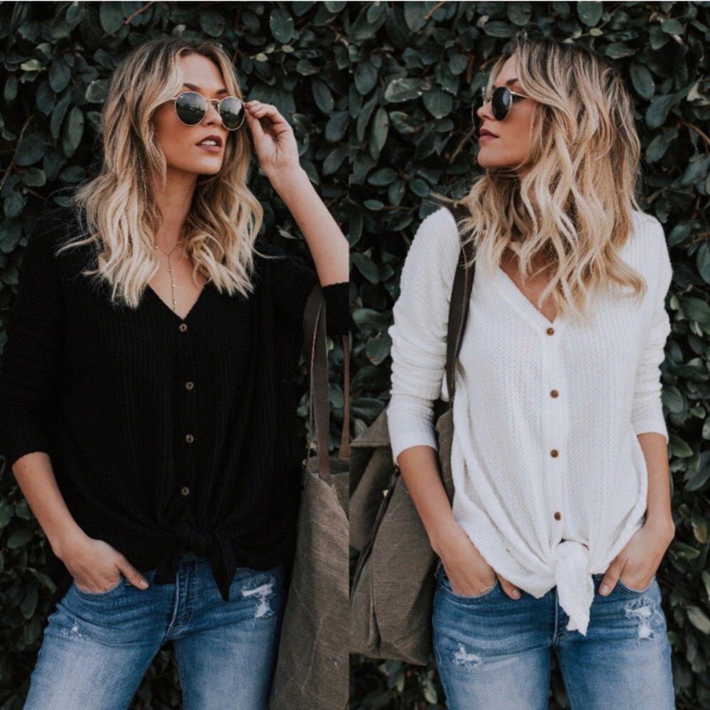 Penny Knotted Front Button Down Top - Picture 1 of 5